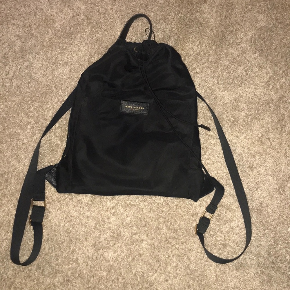 Marc Jacob Black draw string/ side zip backpack